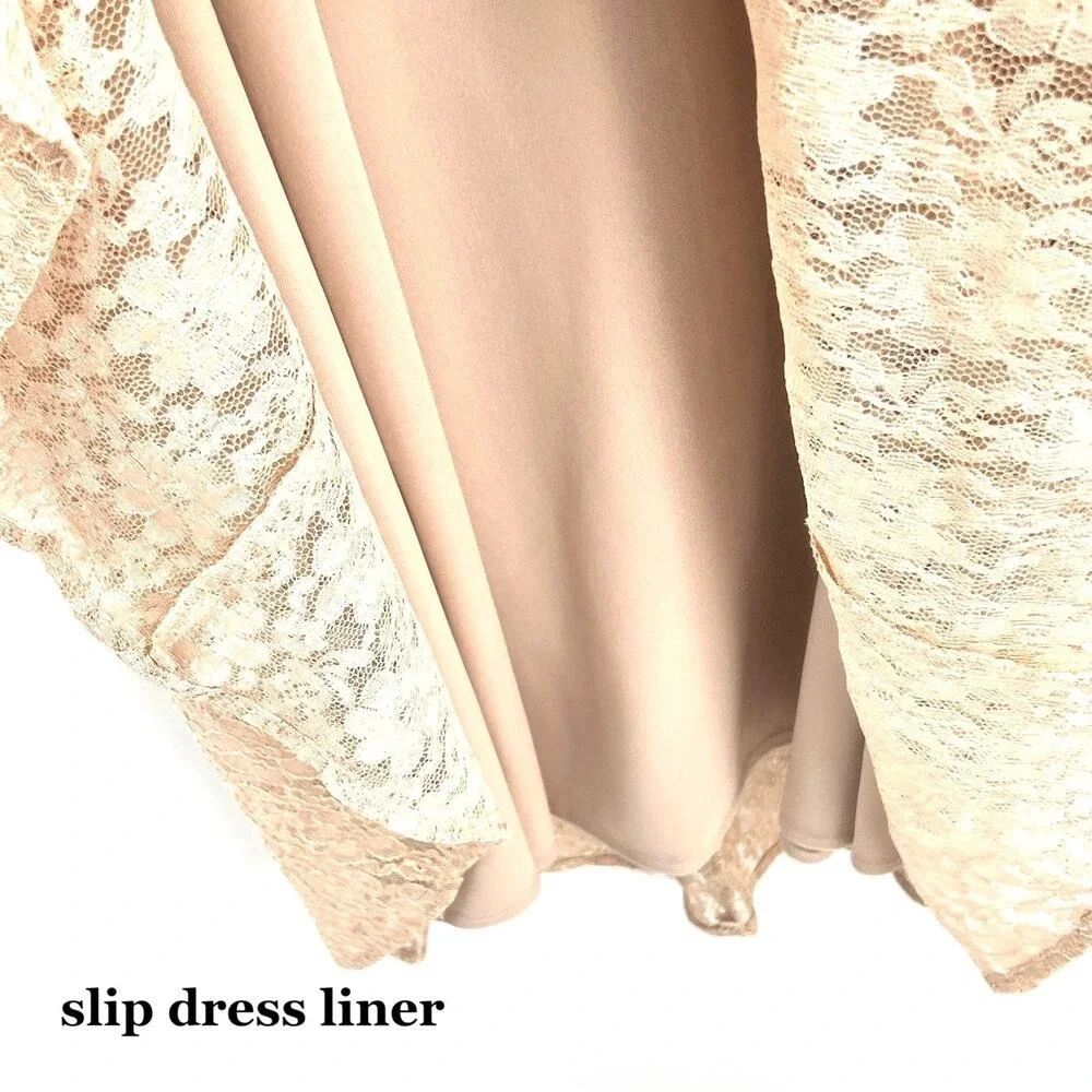 Vintage‎ Dawn Joy Womens Dress 9 10 Beige Lace Sheer Midi Cottage Wedding Nylon